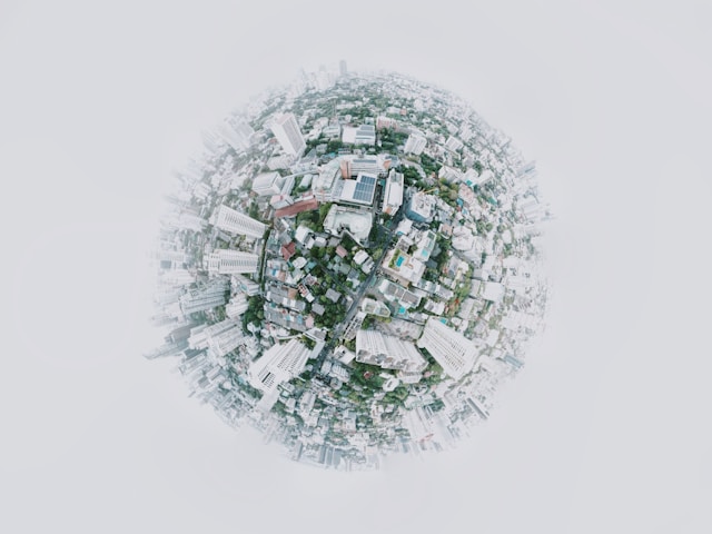 Fish eye image of a city