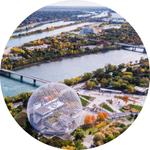 Photo of Montreal landscape with river and white orb